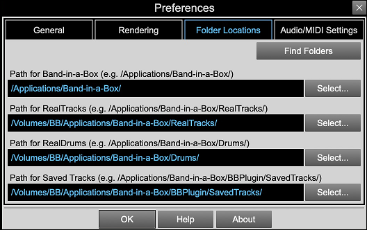 Preferences - folder locations